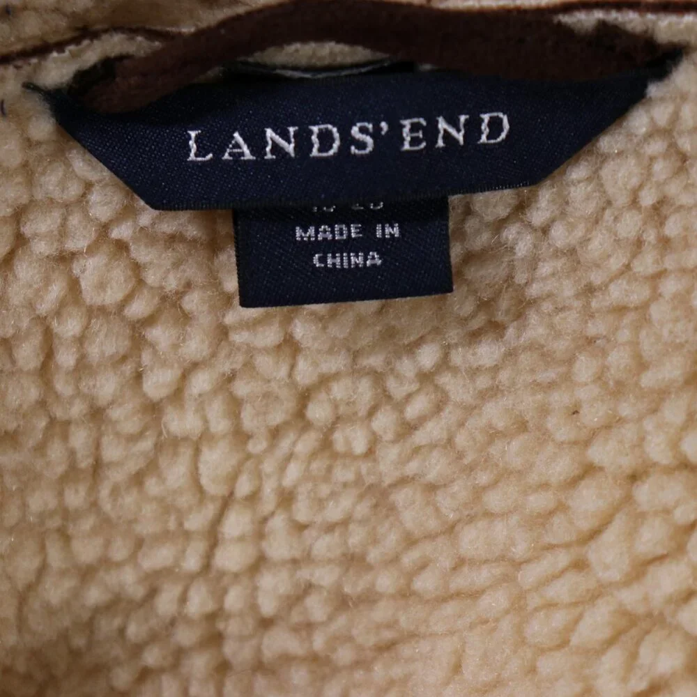 Lands End Faux Suede Sherpa Vest Women’s XL Petite 18-20 Brown Lined Full Zip - Picture 16 of 16